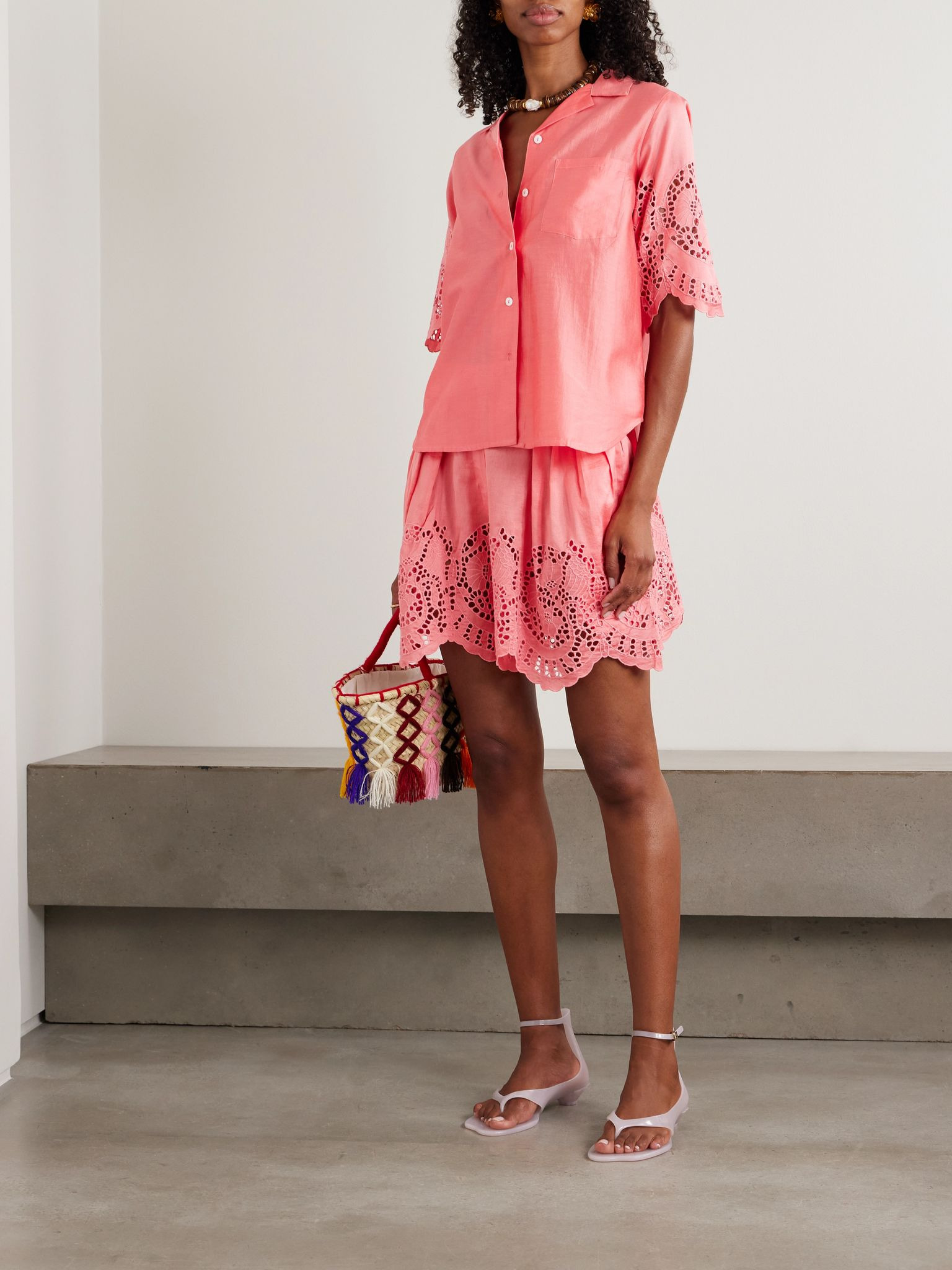 Zouk broderie anglaise cotton and silk-blend shirt Pink - 2
