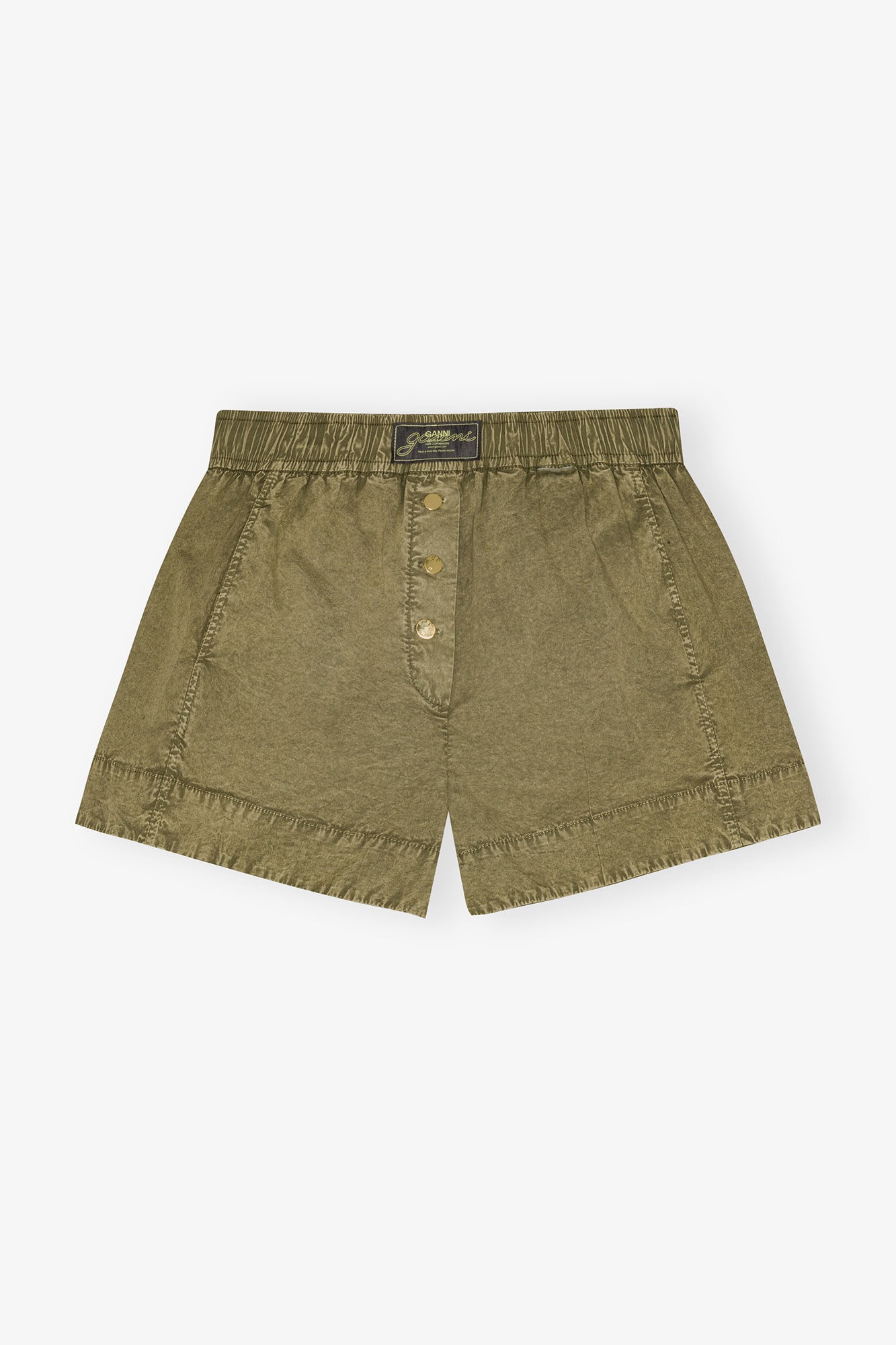 GREEN WASHED COTTON SHORTS - 1