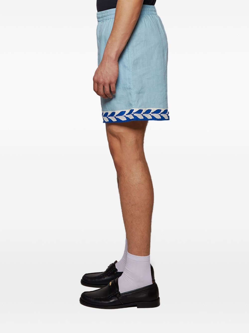 Seedling leaf-embroidered elasticated shorts - 4