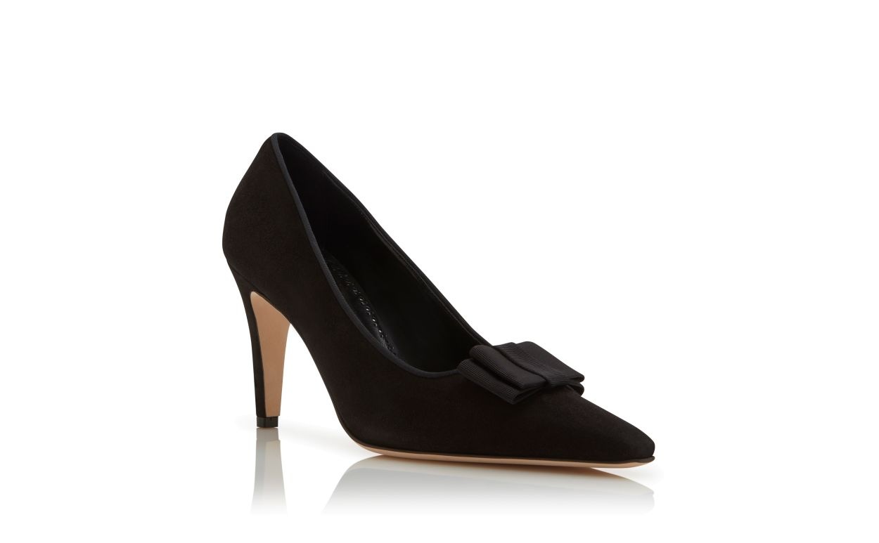 Black Suede Bow Detail Pumps - 3