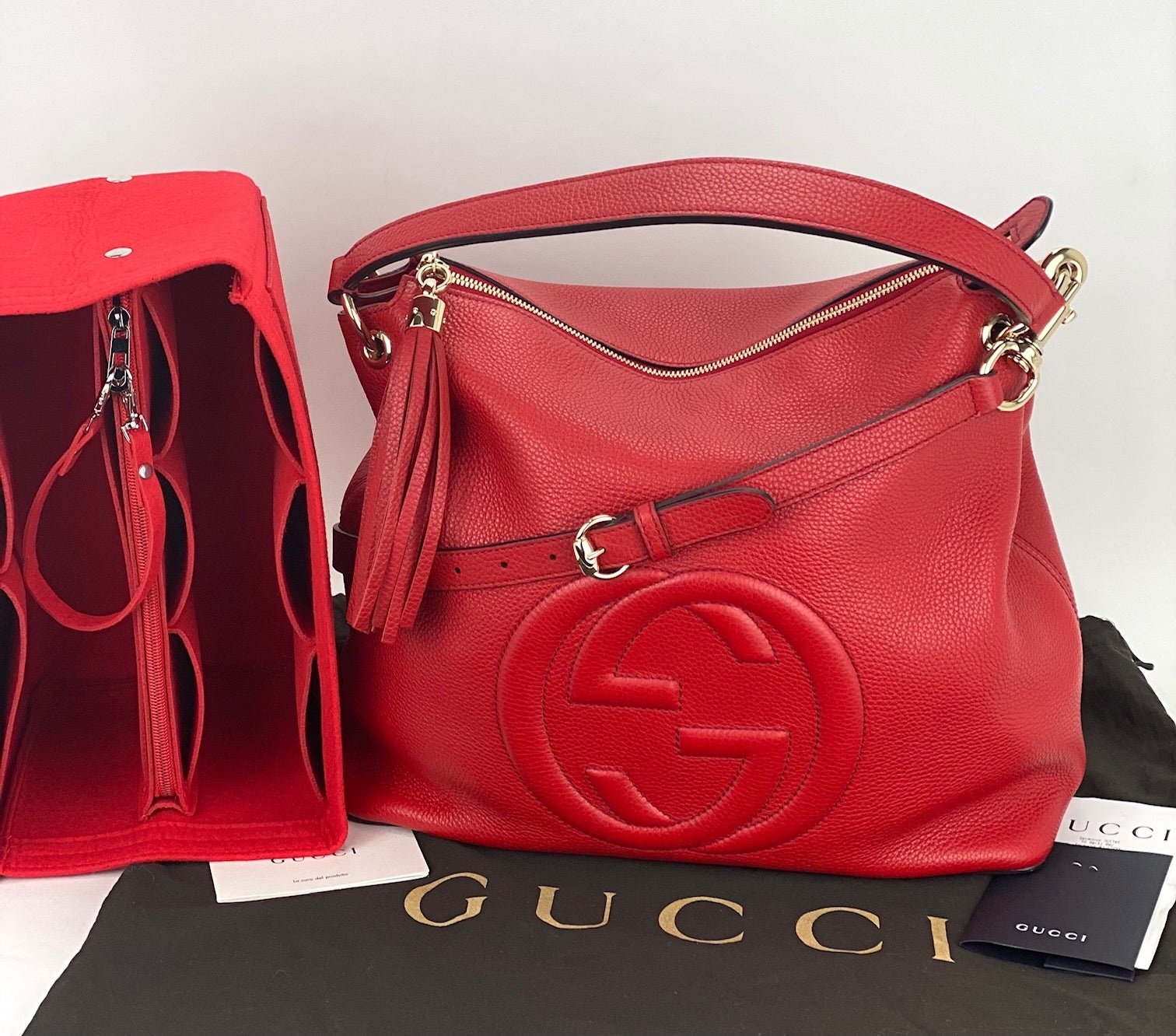 Gucci Handbag GG Supreme Monogram Canvas Linea A Red Pink Leather