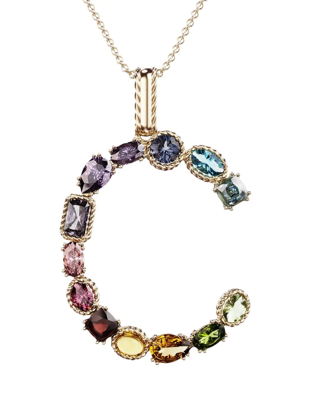 18kt yellow gold initial C gemstone necklace - 2