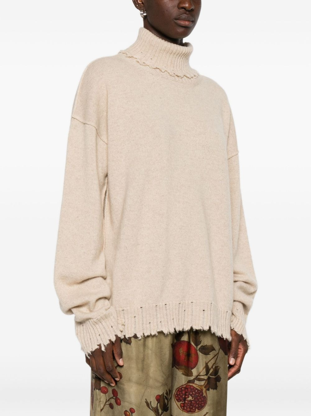 high-neck frayed-hem sweater - 3