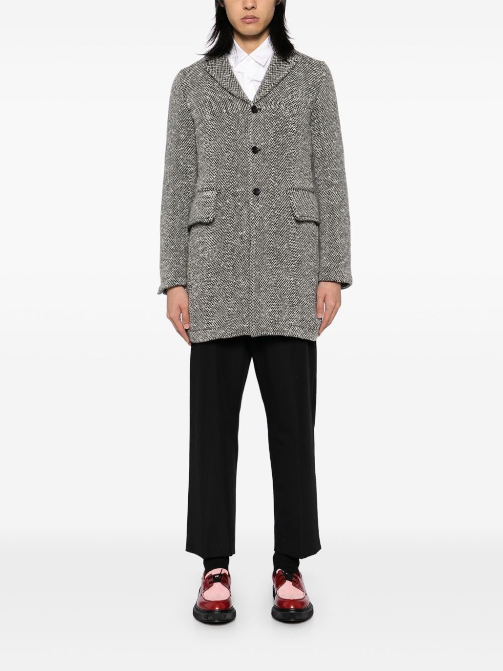 herringbone tweed single-breasted coat - 2