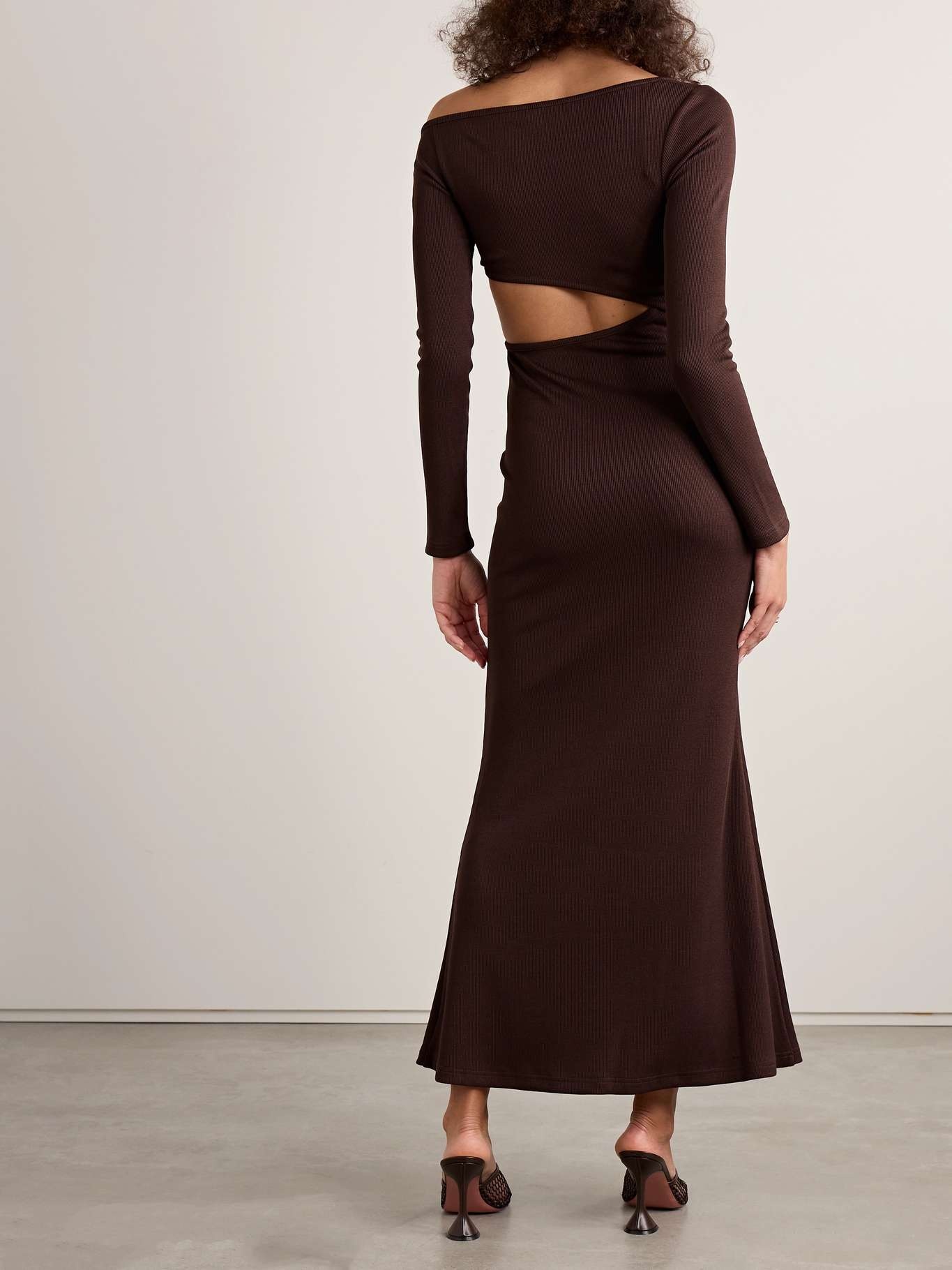 Spiral one-shoulder cutout emellished ribbed-knit maxi dress - 3