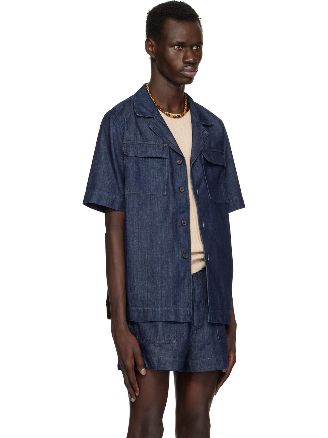 Navy Paneled Denim Shirt - 2