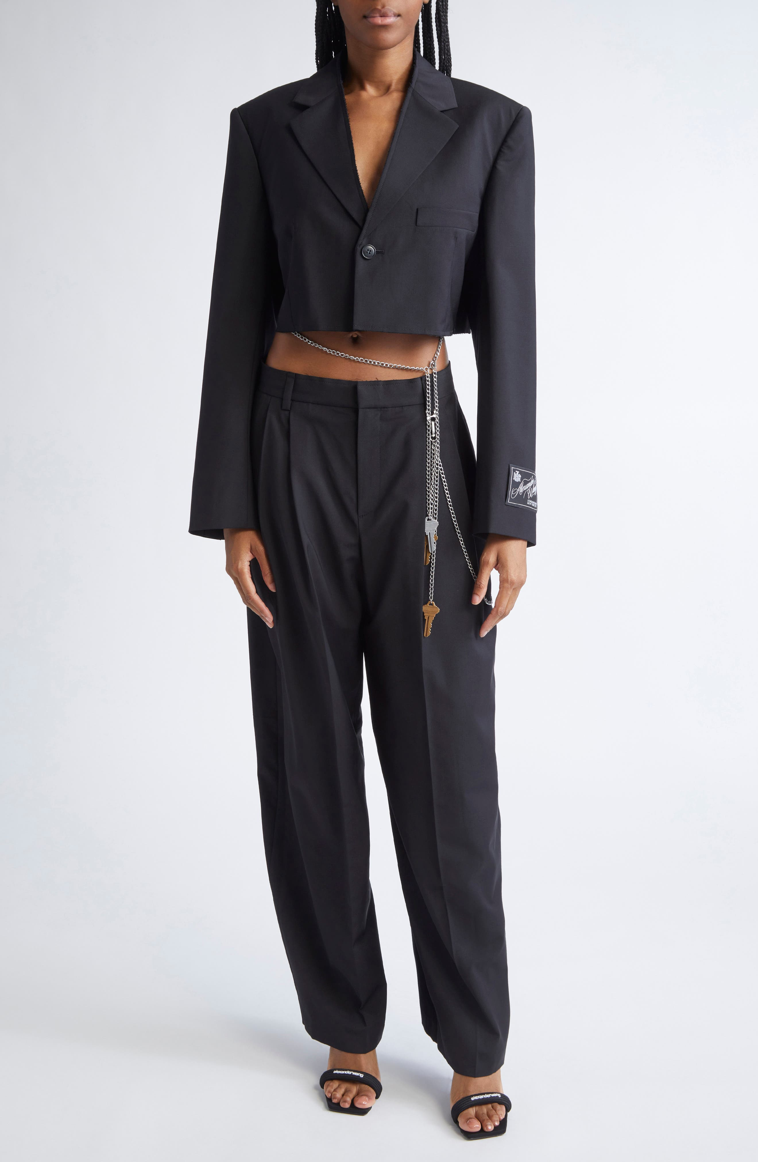 Alexander Wang Pleated Balloon Leg Pants with Detachable Chain Detail in Black at Nordstrom - 2