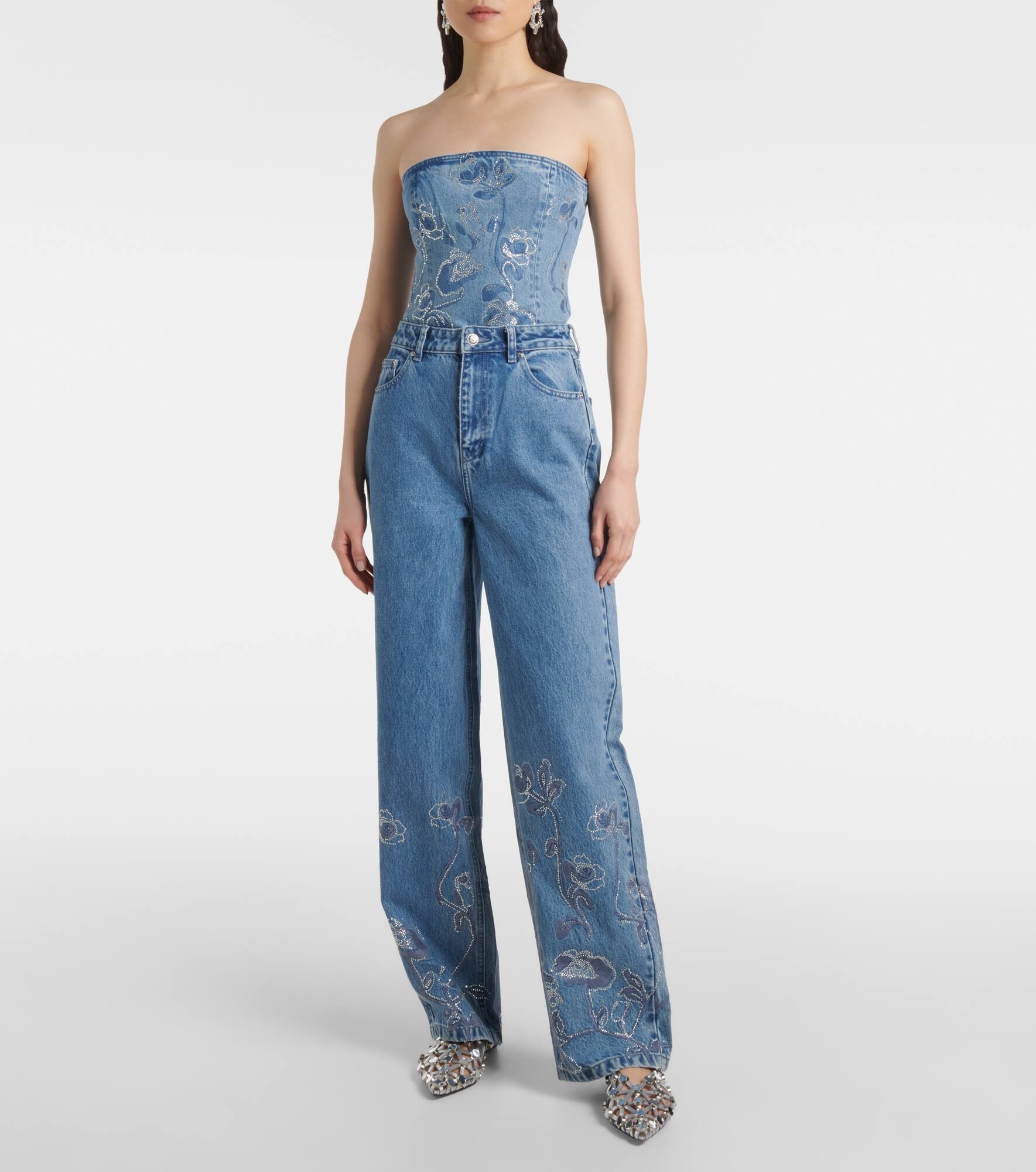 Floral embellished wide-leg jeans - 7