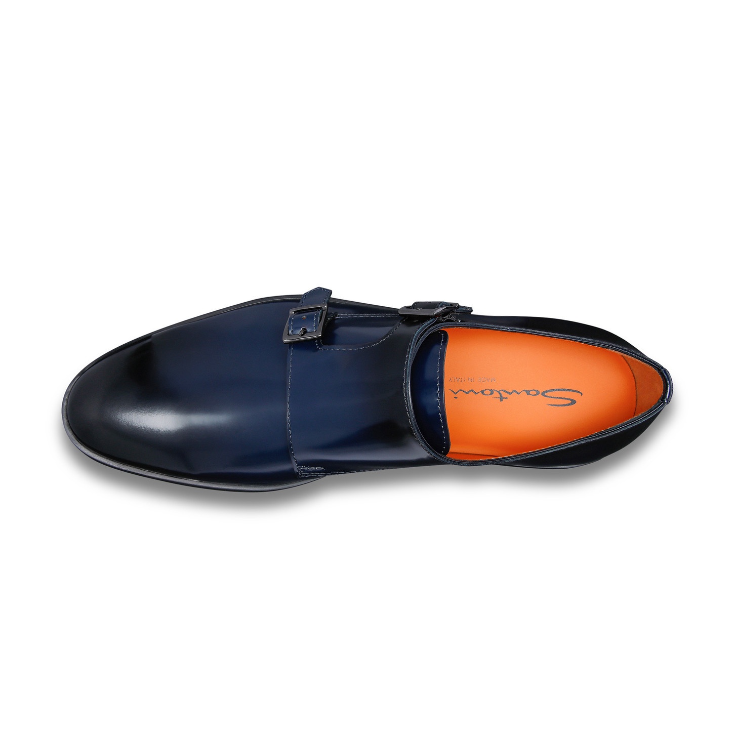 Men’s blue shiny leather double-buckle shoe - 4