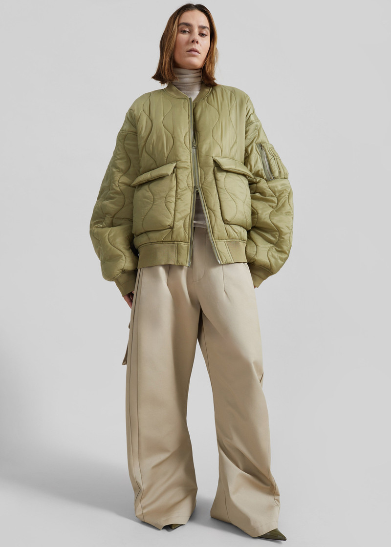 Halsey Quilted Bomber Jacket - Moss Green 4