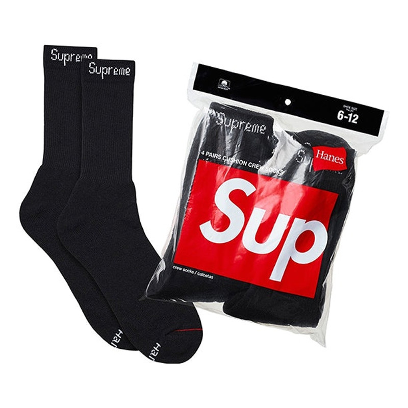 Supreme x Hanes Crew Socks (4 Pack) 'Black' SUP-SS18-569 1