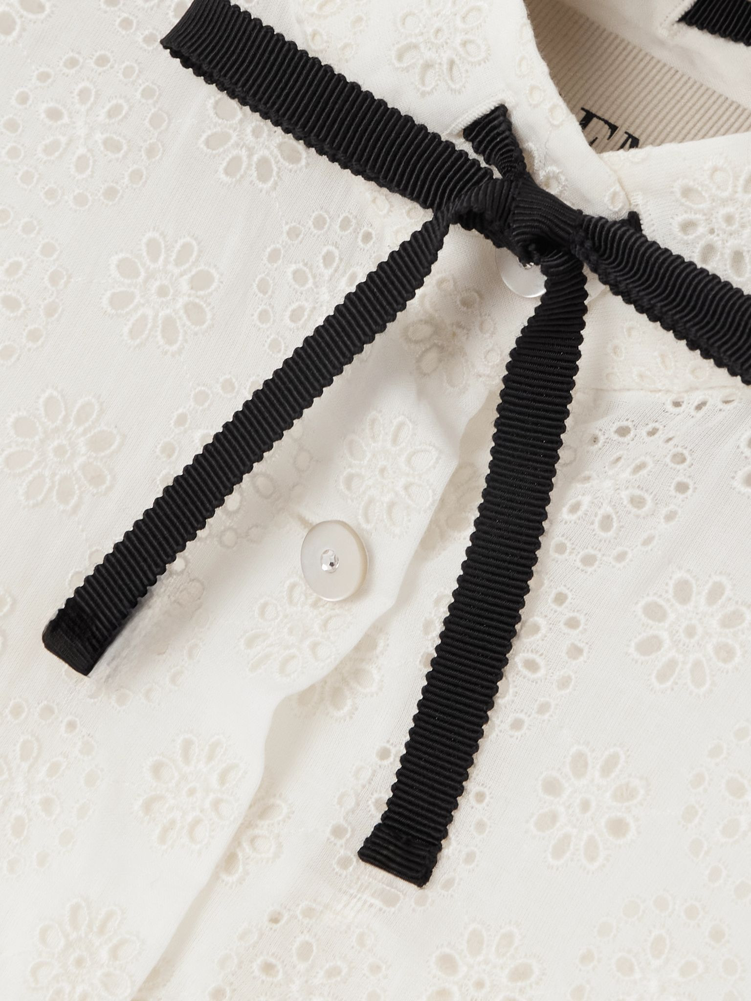 Bow-detailed broderie anglaise cotton blouse Ivory - 4