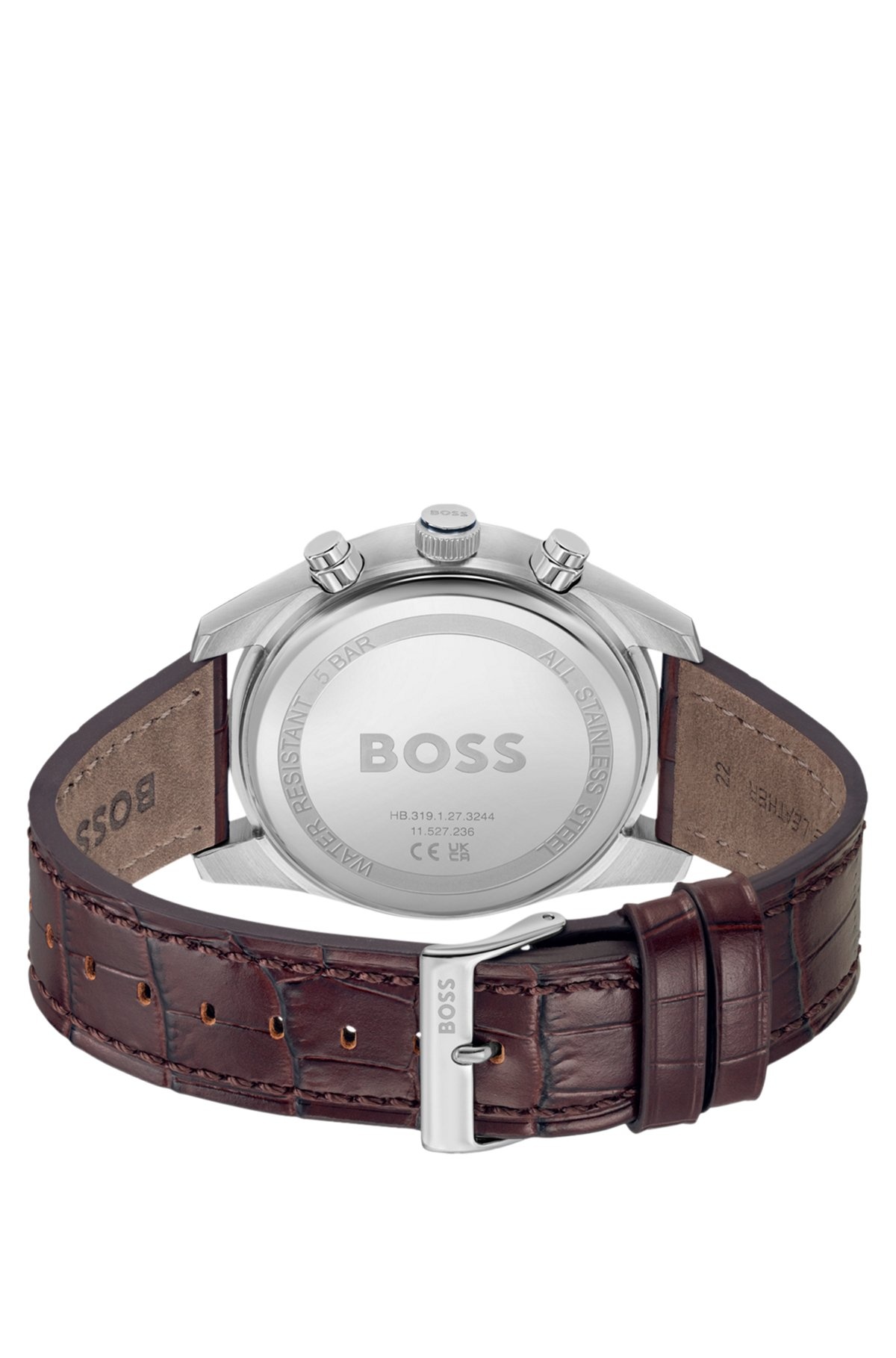 BLUE-DIAL CHRONOGRAPH WATCH WITH ALLIGATOR-EMBOSSED LEATHER STRAP - 3