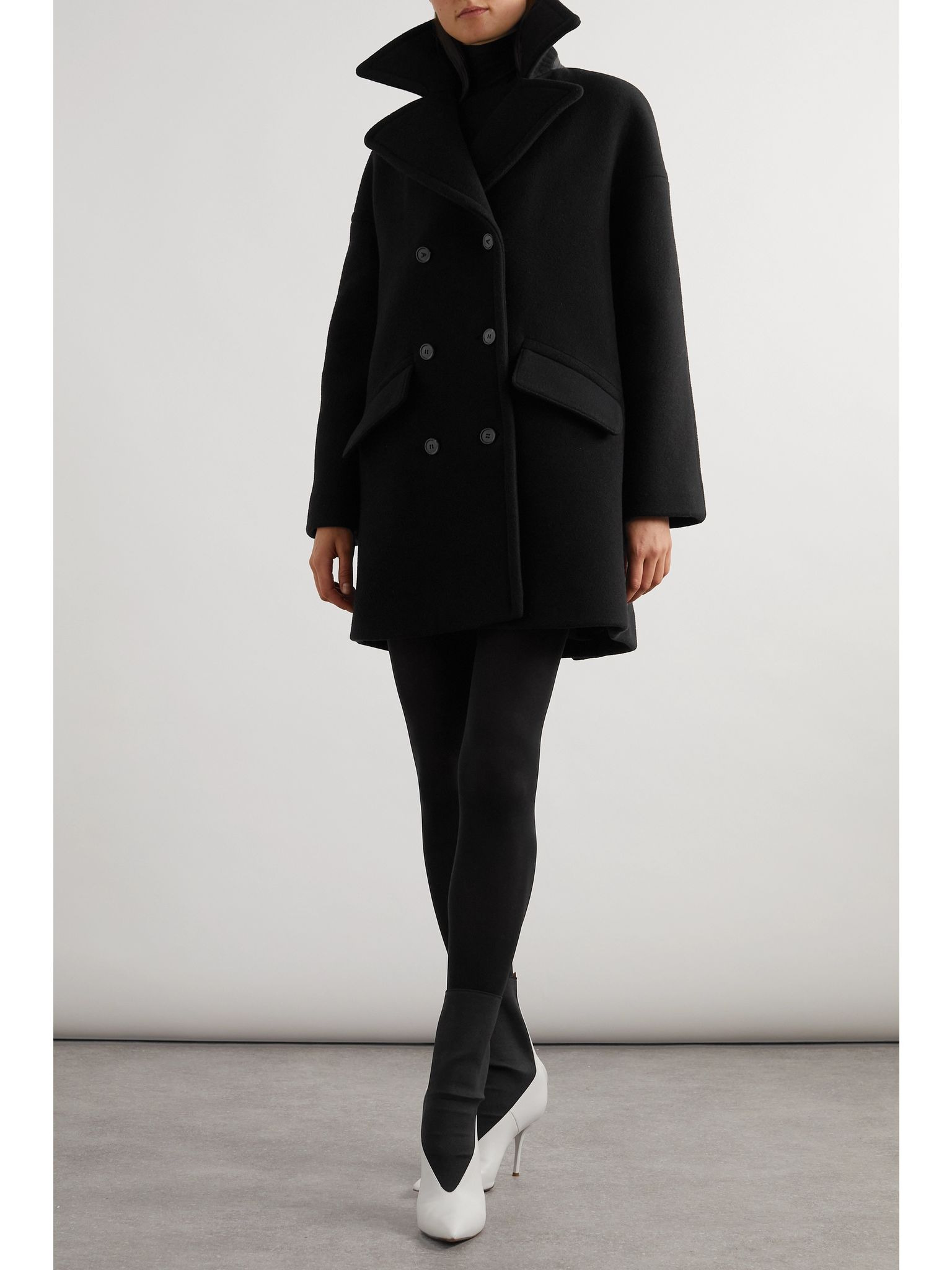 Archetypes leather-trimmed wool-blend coat Black - 2