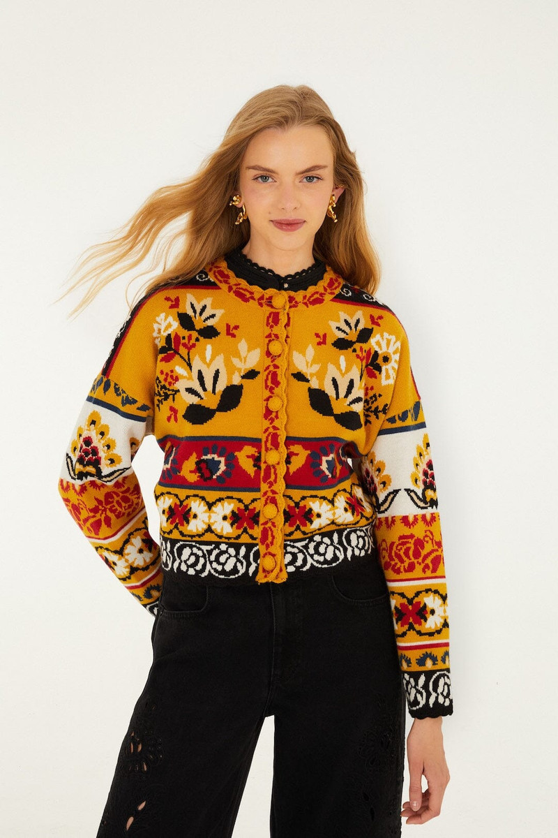 Multicolor Folk Stitched Knit Cardigan 1