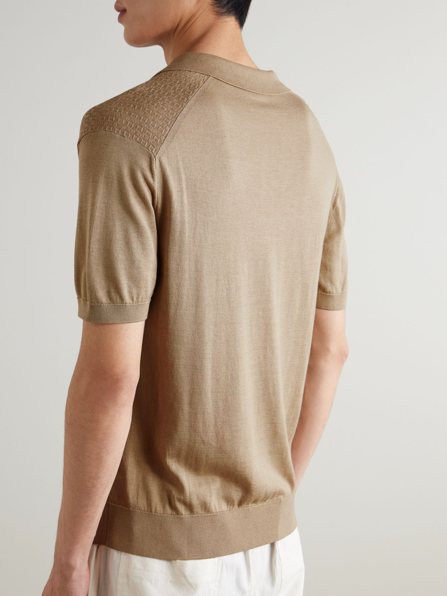 Horton Slim-Fit Mulberry Silk and Organic Cotton-Blend Polo Shirt Beige - 3