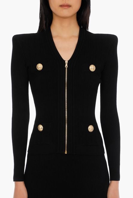 Black knit cardigan with decorative buttons - 5