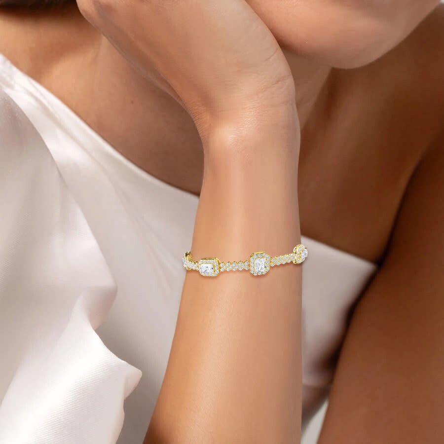Diamond2Deal - Diamond2Deal 14k Yellow Gold 13 Carat Radiant Cut Lab Grown Diamond Fancy Link Bracelet 7" VVS-VS, E - 4