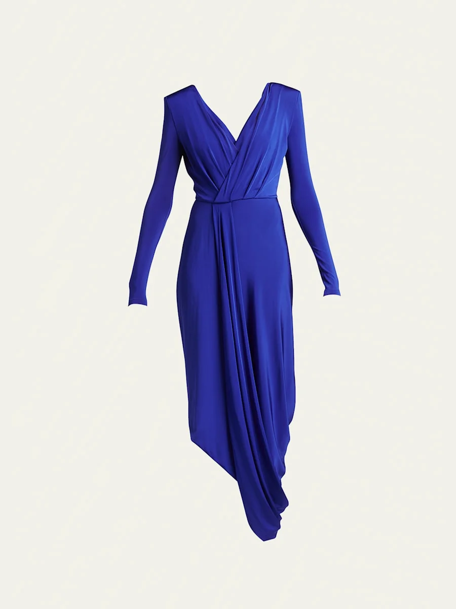 V-Neck Draped Jersey Maxi Dress - 1