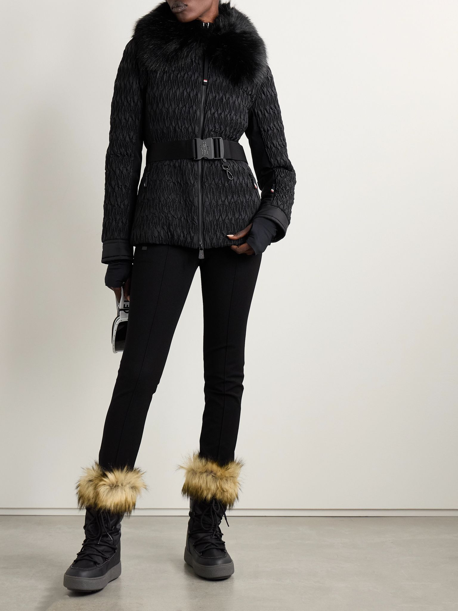 Plantrey hooded belted faux fur-trimmed quilted shell down jacket Black - 2