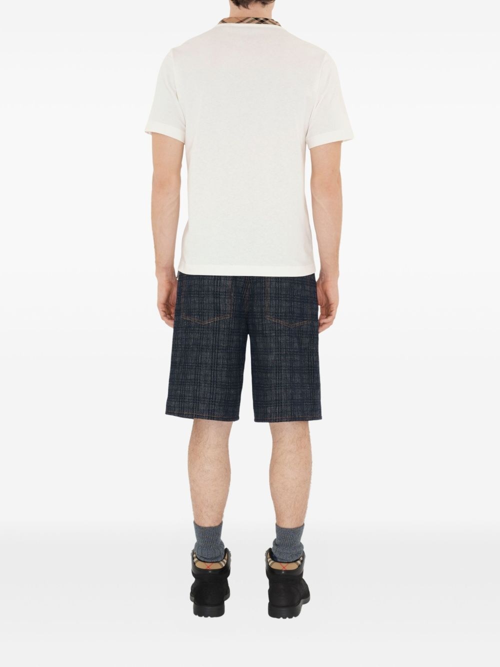 checked-trim cotton T-shirt - 3