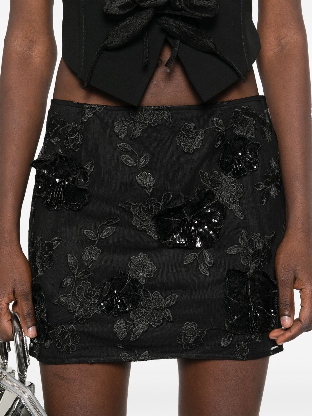 mesh flower mini skirt - 5