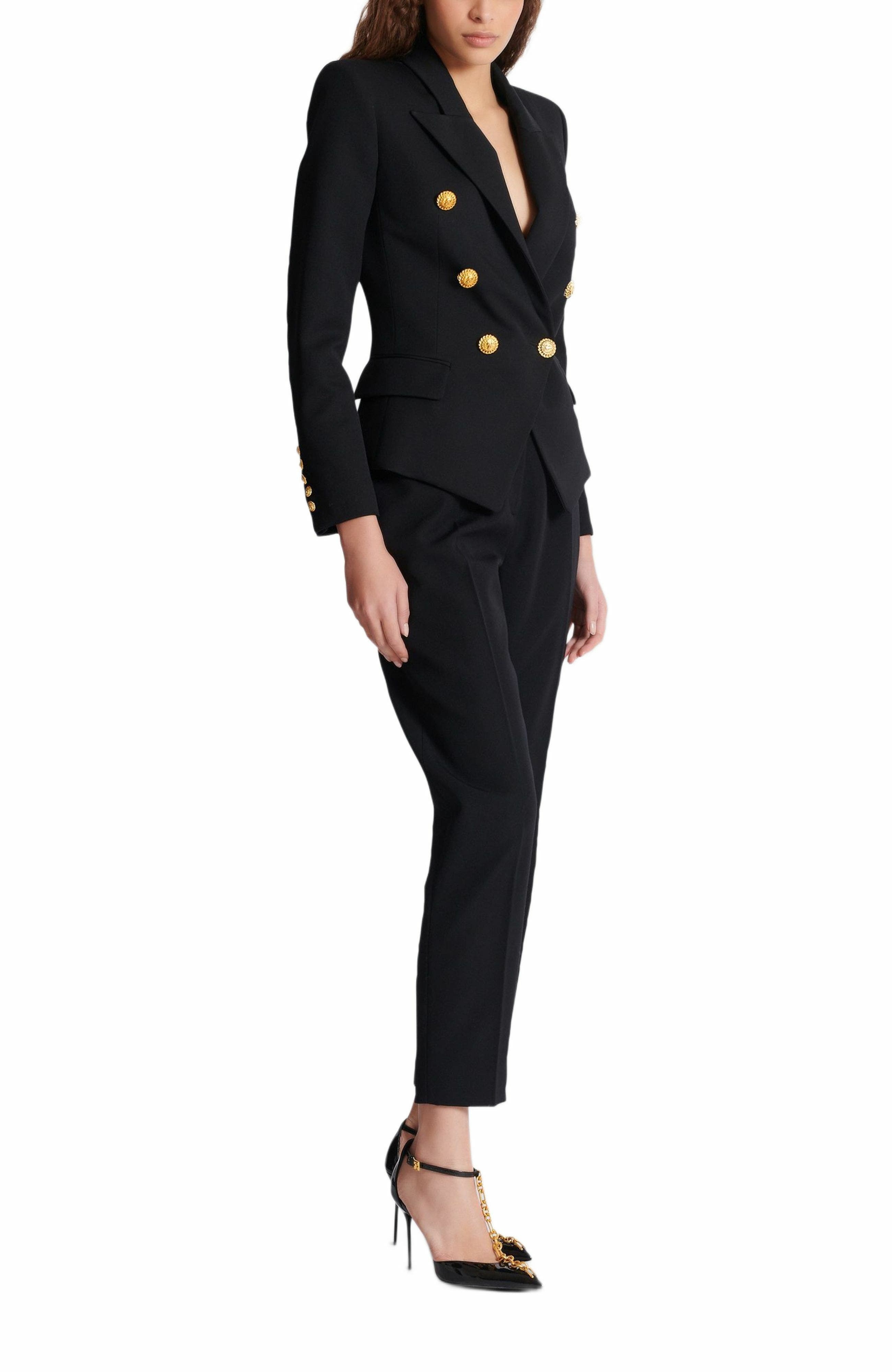 Balmain Grain de poudre 6-button fitted jacket in Black at Nordstrom - 2