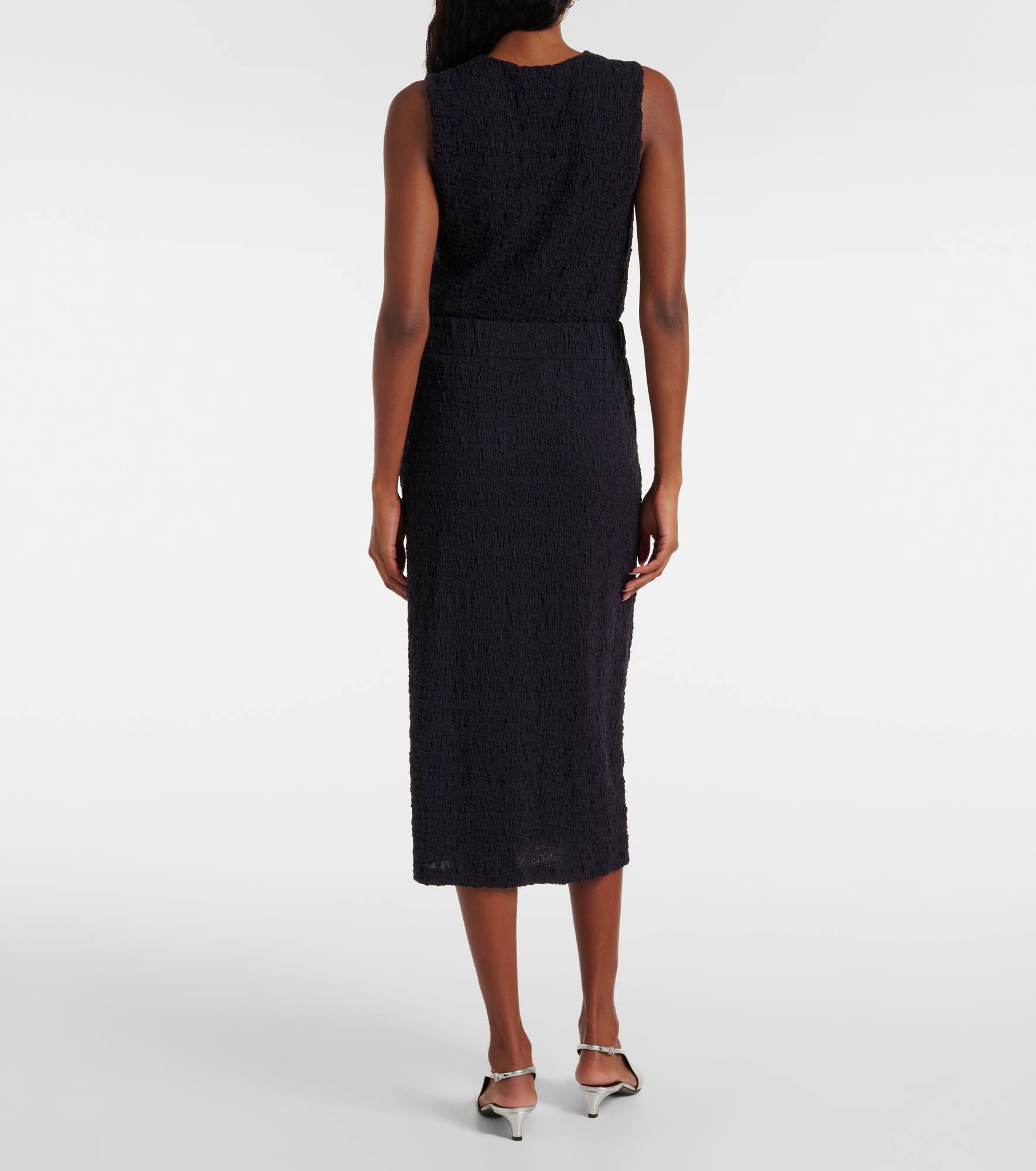 Smocked cotton-blend midi skirt - 3