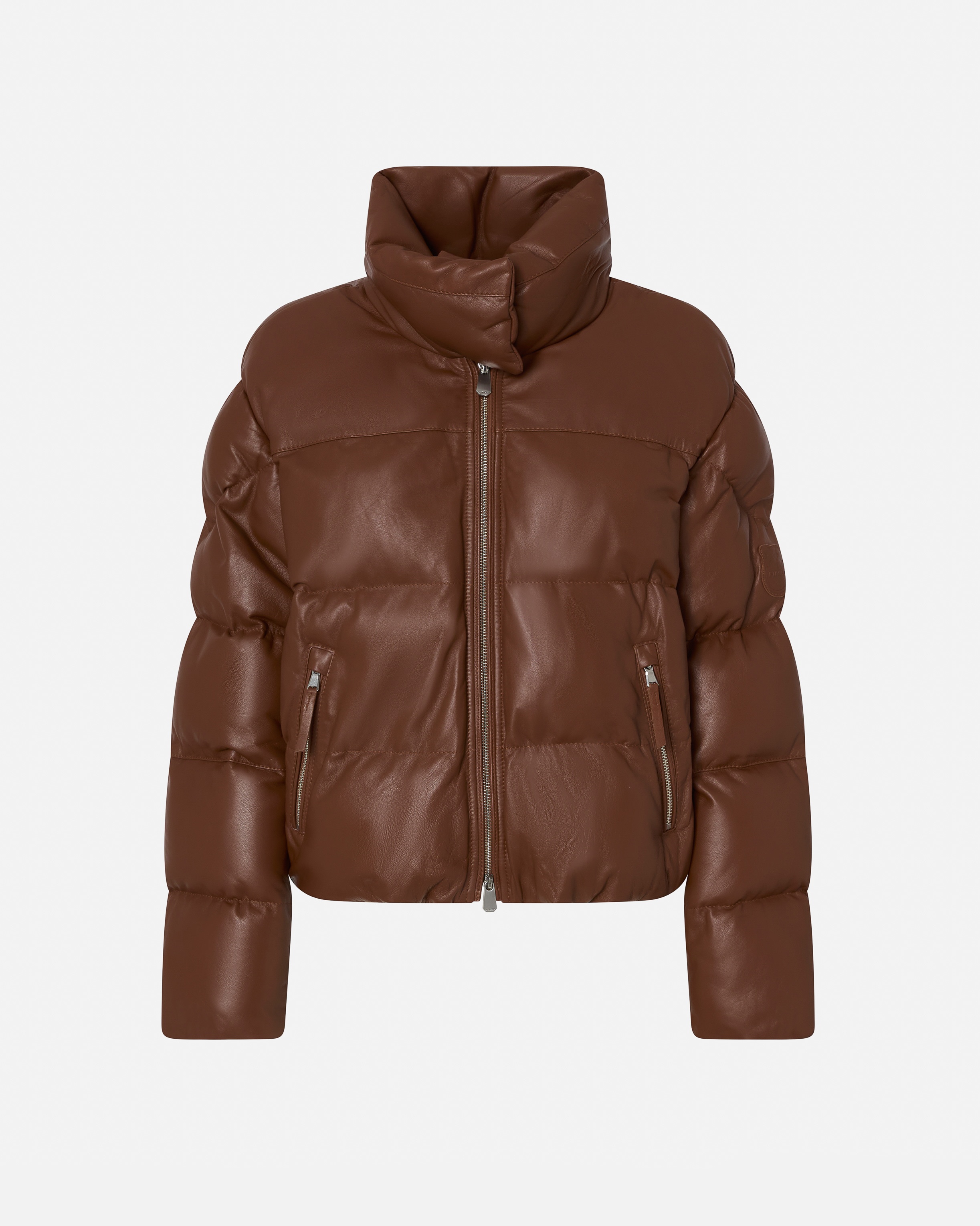 SHORT PADDED LEATHER HIGH-NECK JACKET - 1