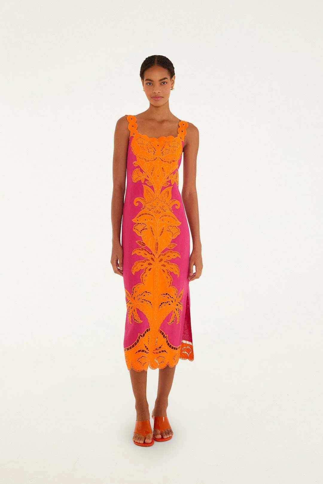 Pinke Cutwork Euroflax Premium Linen Midi Dress - 1