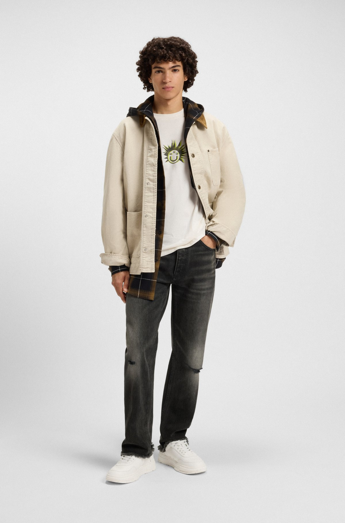 REGULAR-FIT JEANS IN DISTRESSED CANDIANI DENIM - 3