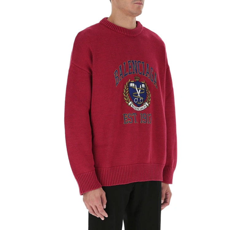 Balenciaga Est. 1917 College Logo Crewneck Sweater 'Red' 675267T32176164 - 4