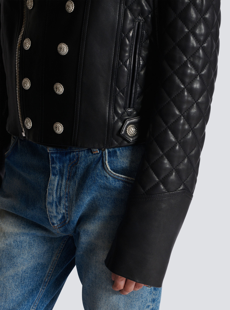 Quilted leather biker jacket 10