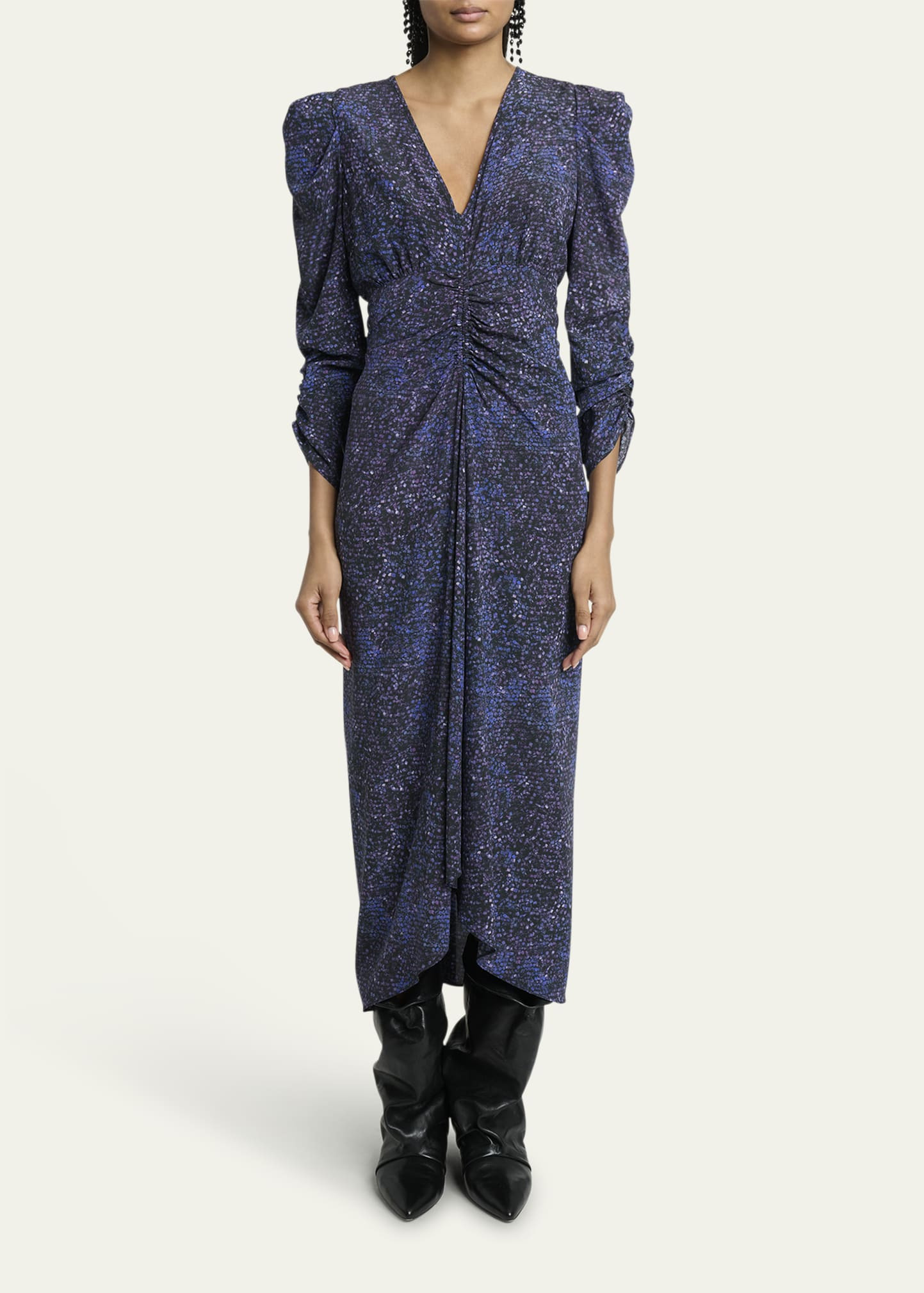 Albini Mosaic Ruched Stretch Silk Dress - 2