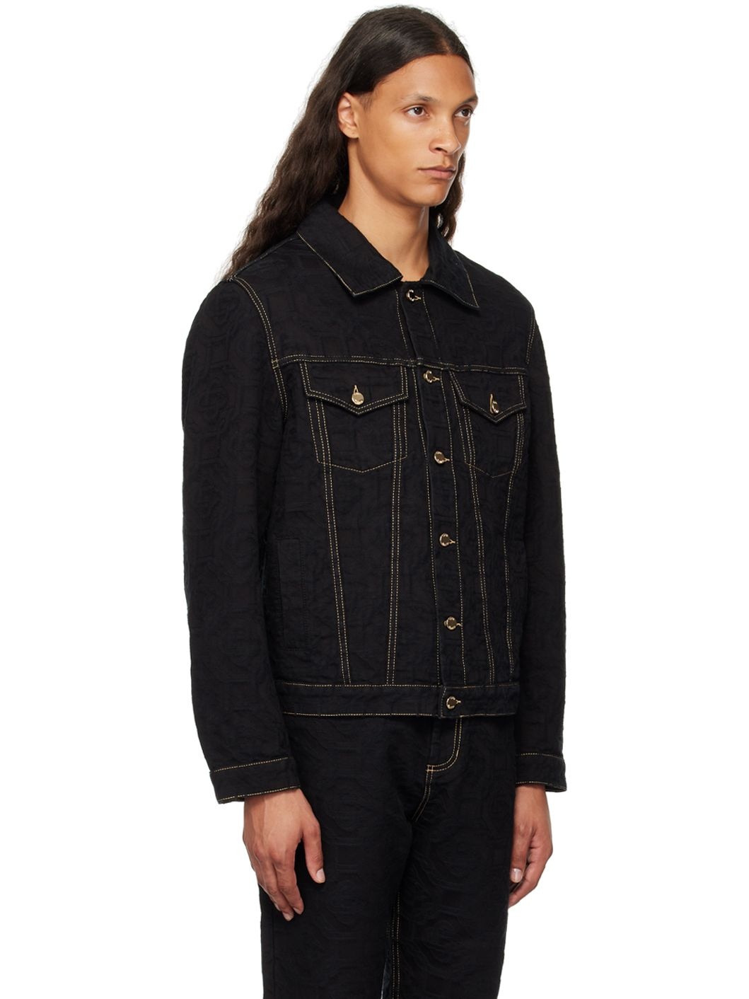 Black Monogram Jacquard Denim Jacket - 2