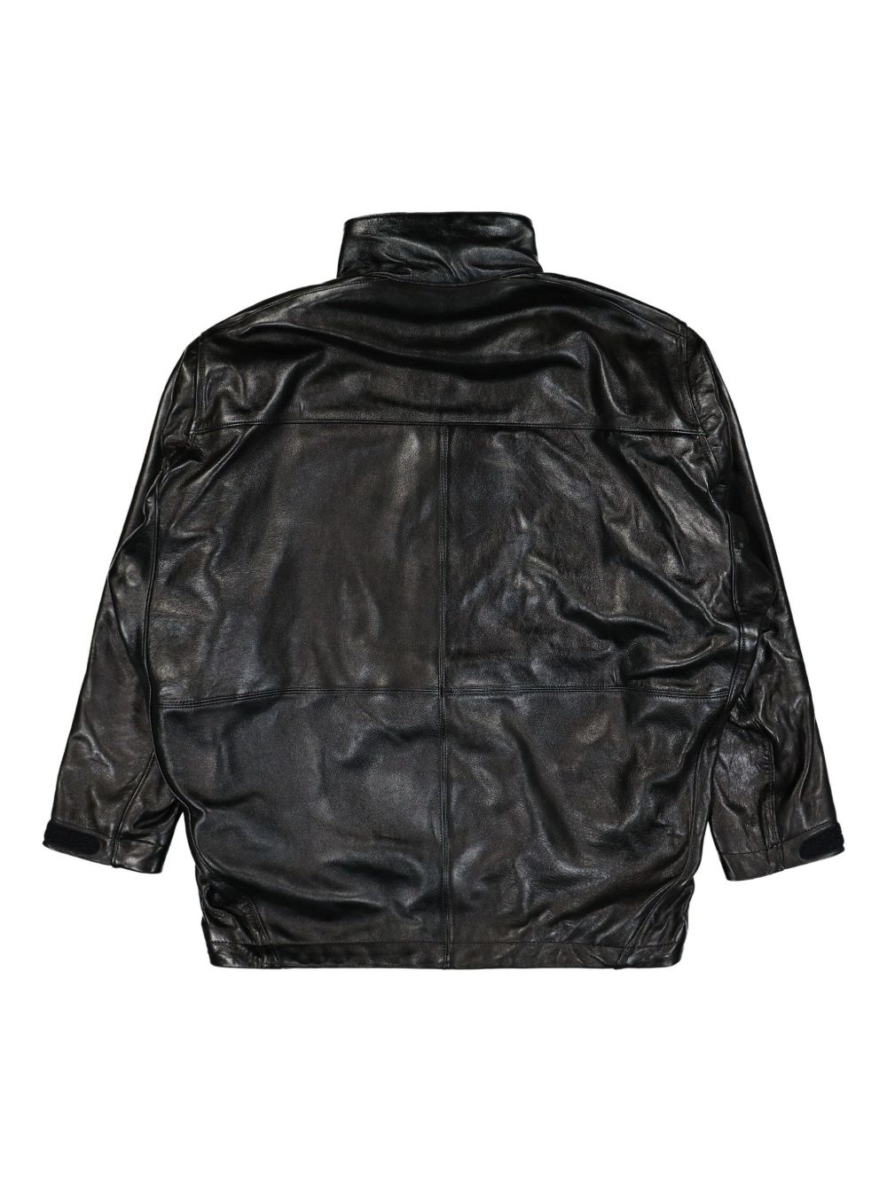 panelled leather jacket - 2