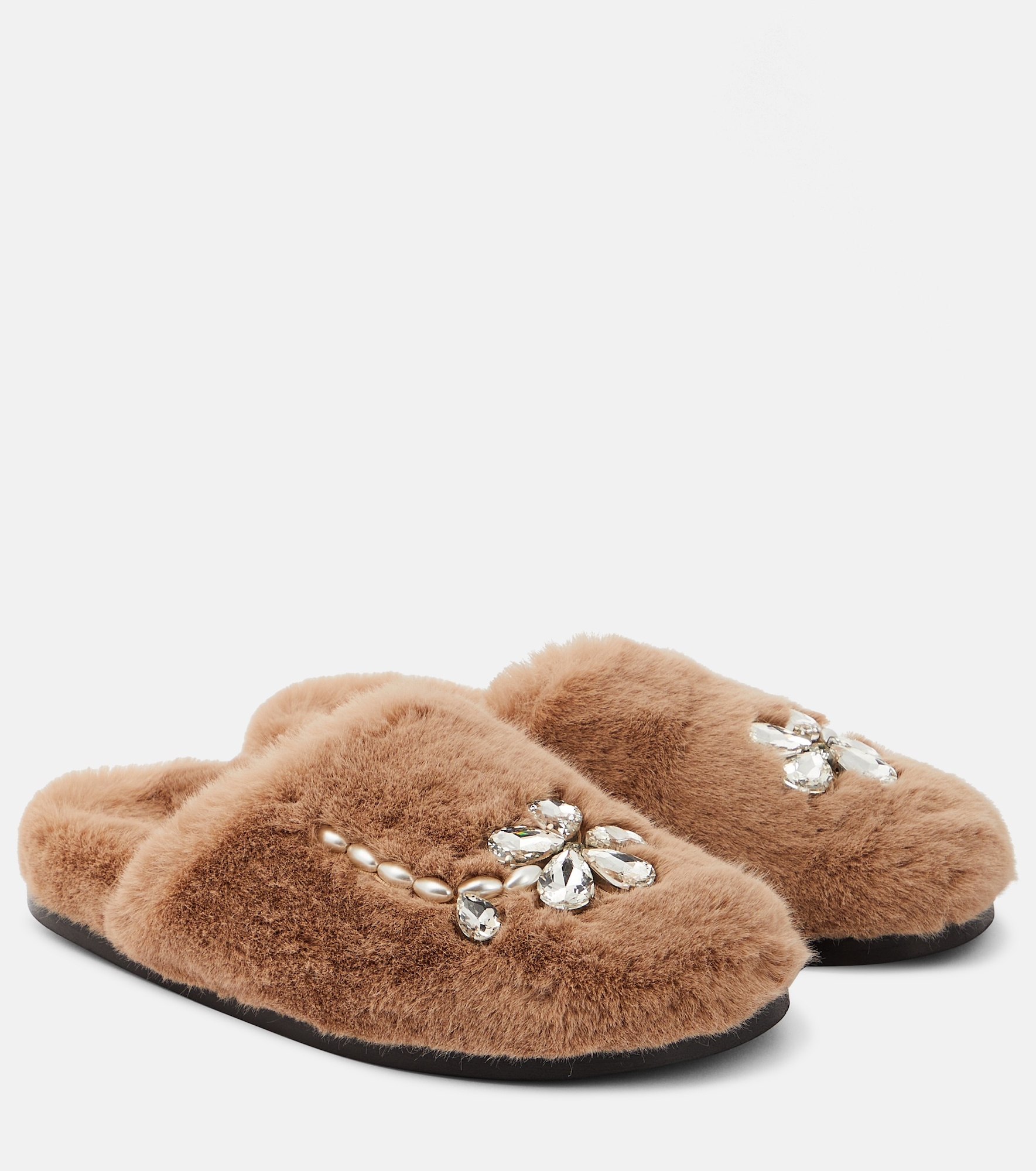 Embellished faux fur slippers - 1