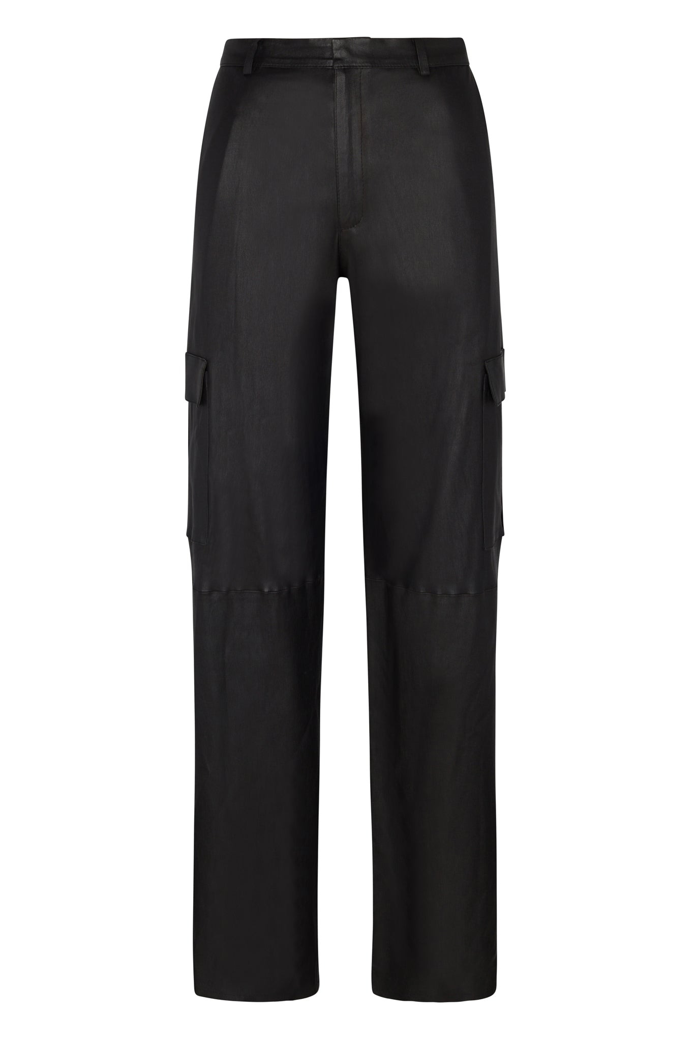 BLACK LEATHER CARGO TROUSERS - 8