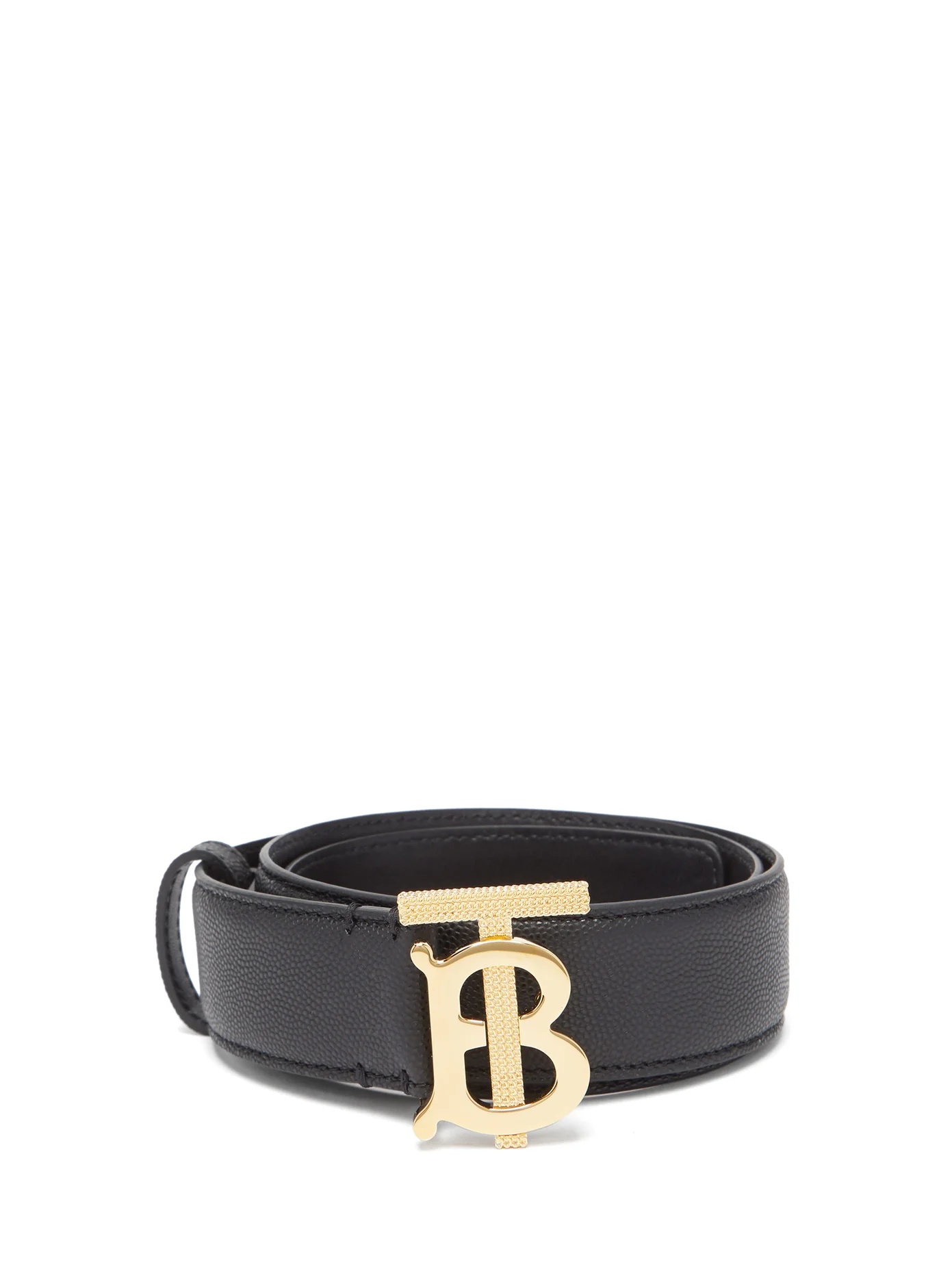 Monogram-buckle pebbled-leather belt - 1