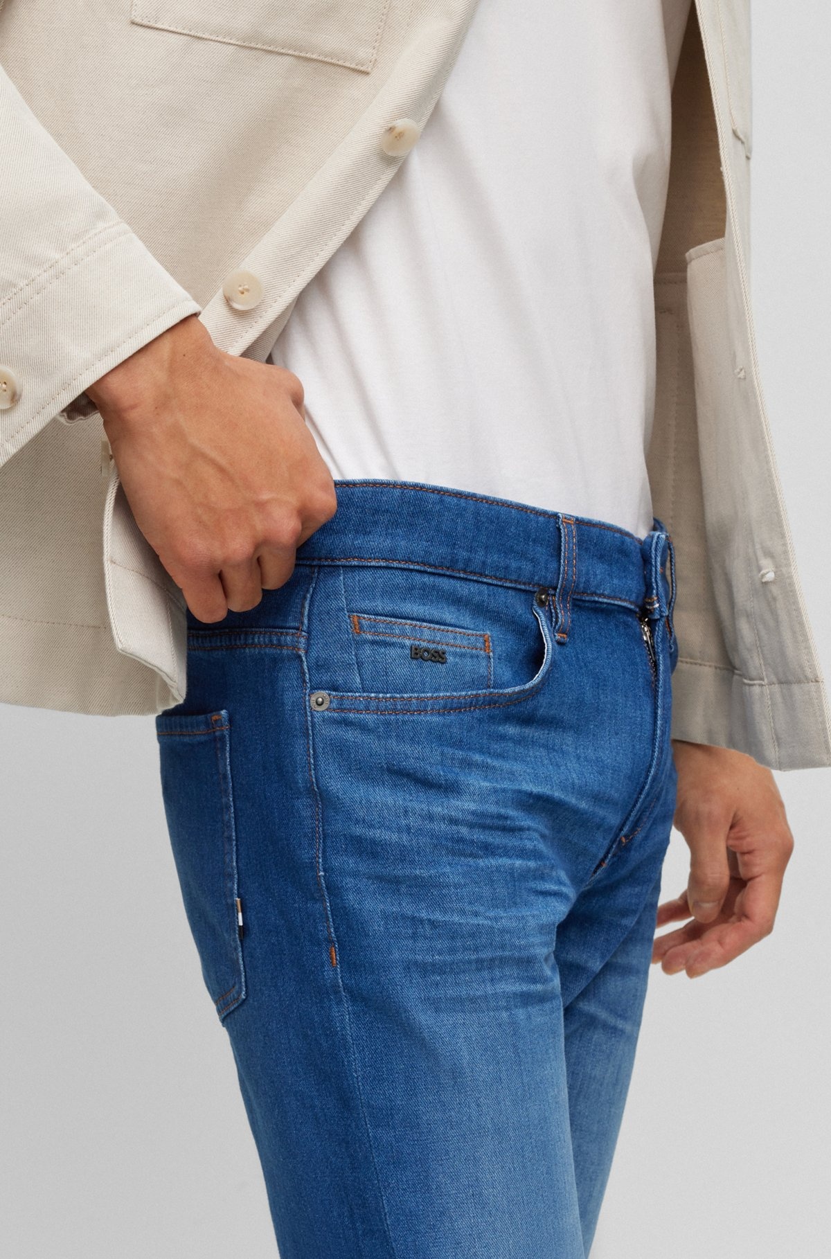 SLIM-FIT JEANS IN SUPER-SOFT BLUE ITALIAN DENIM - 5