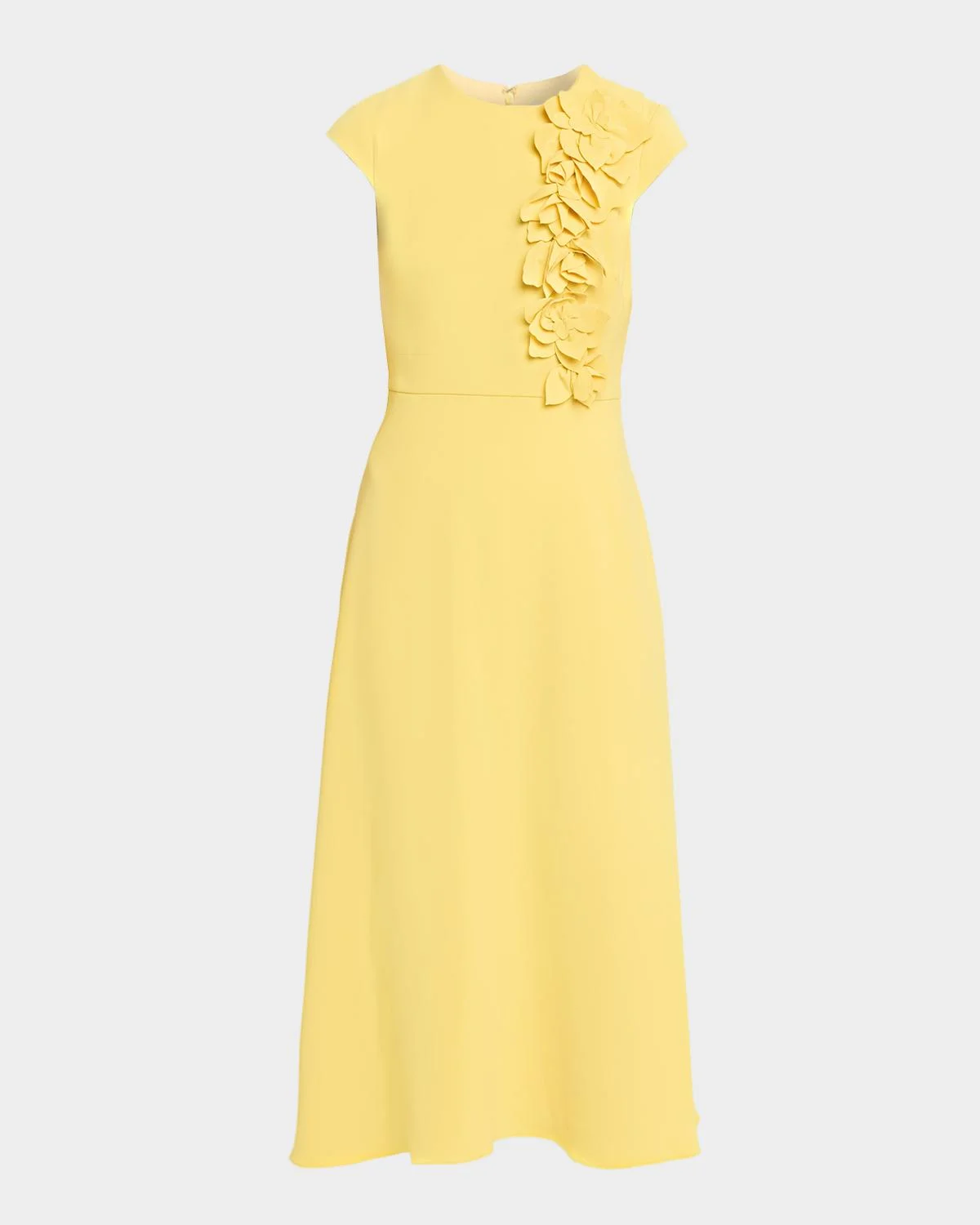 Floral Applique Stretch Crepe Midi Dress - 1