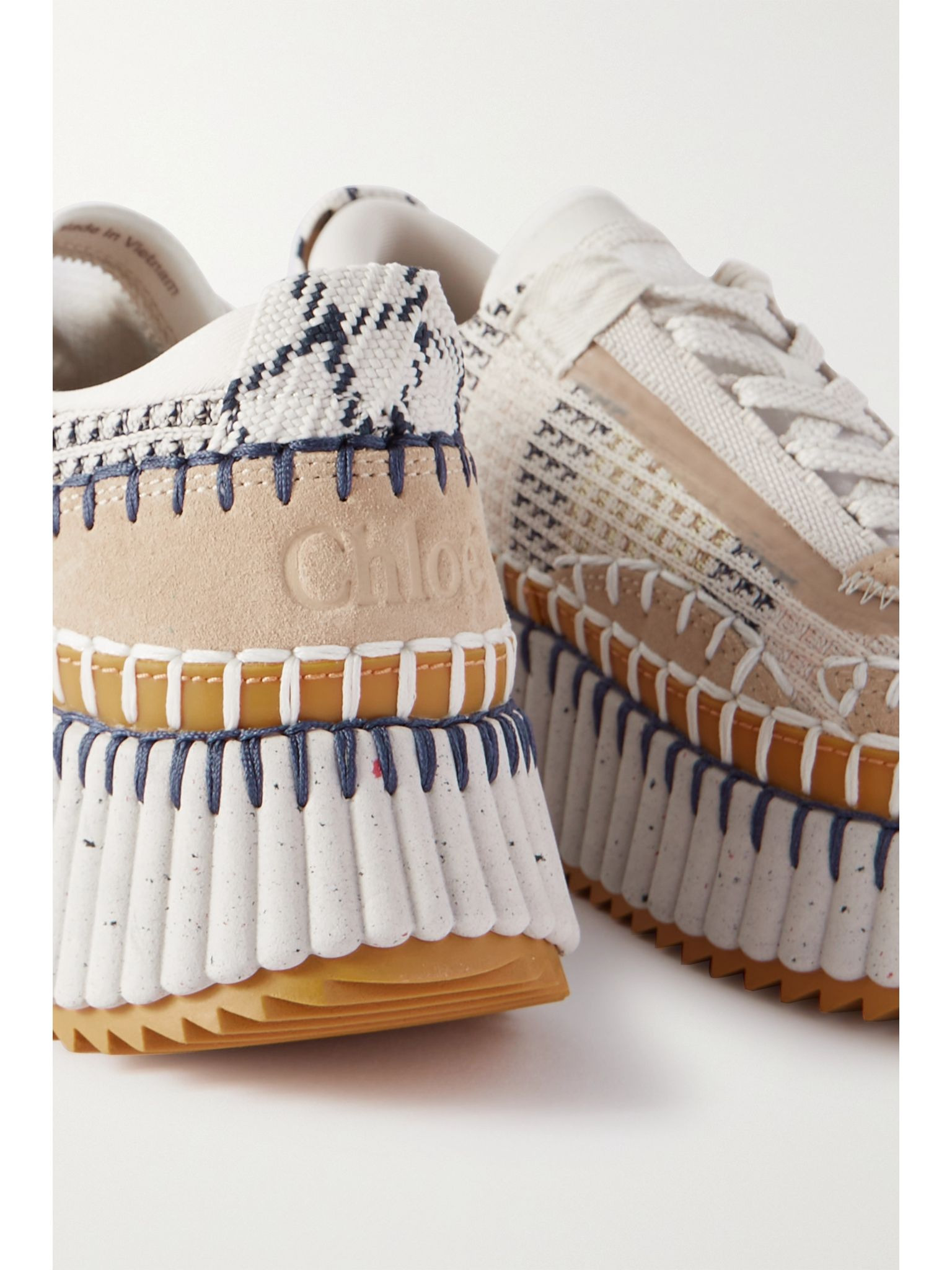 Nama embroidered suede and recycled-mesh sneakers Beige - 4