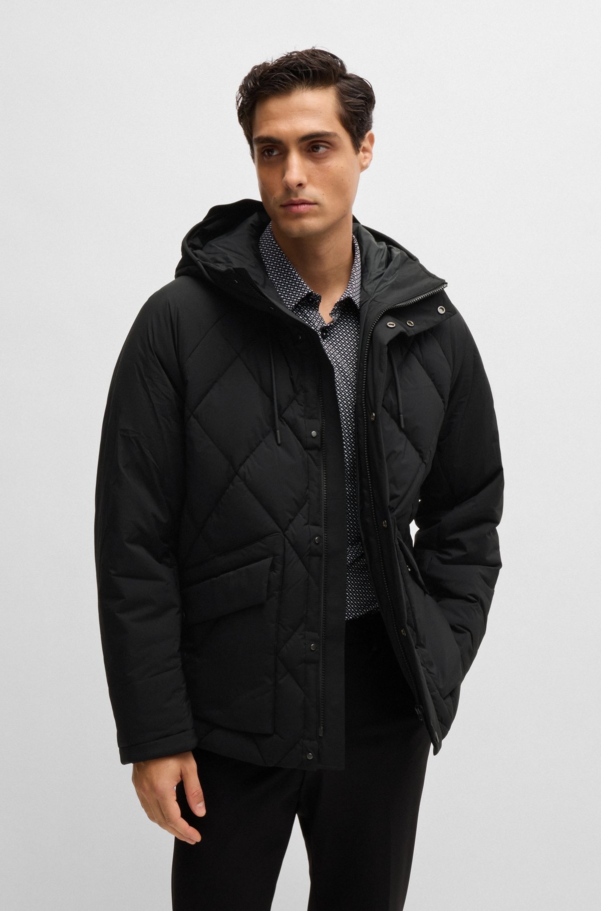 DOWN JACKET IN COMFORT-STRETCH RIPSTOP WITH HOODED COLLAR - 2