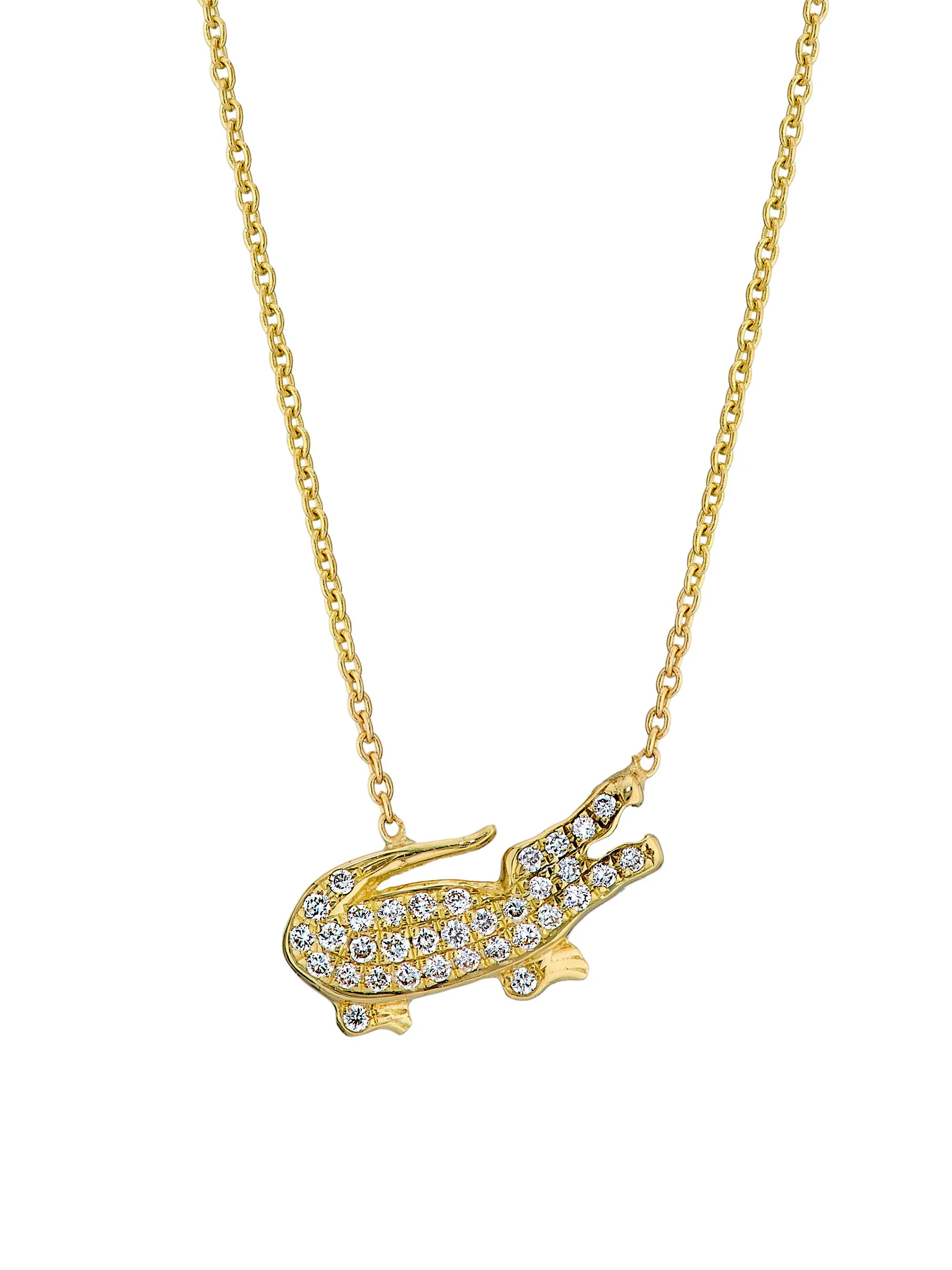 Women's 18K Yellow Gold & 0.10 TCW Diamond Crocodile Pendant Necklace - Yellow Gold - 1
