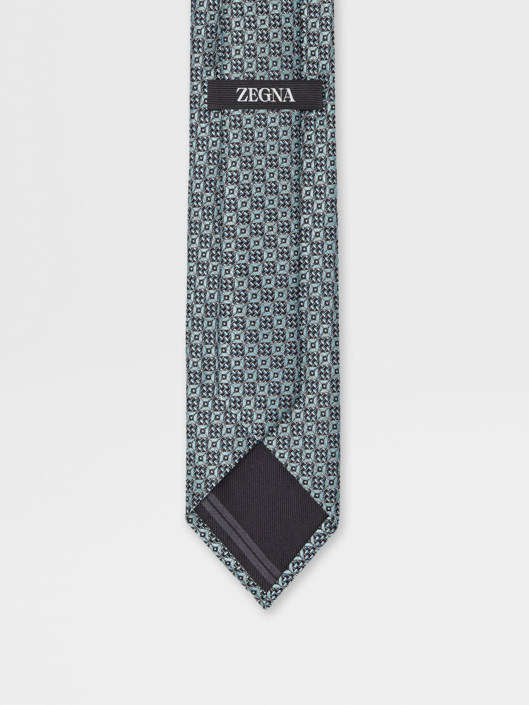 TEAL BLUE JACQUARD SILK TIE - 3