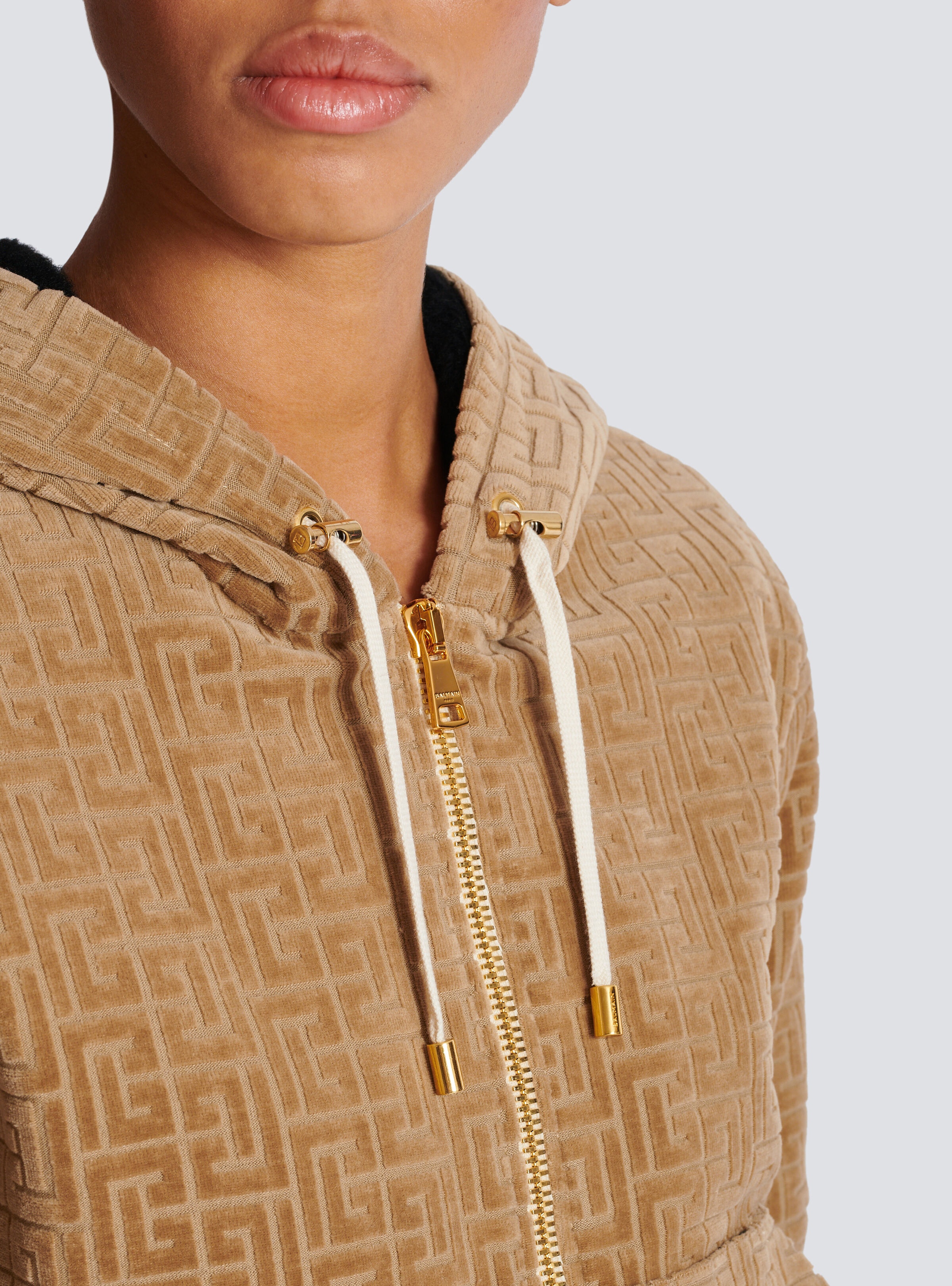 Velvet hooded jacket with PB Labyrinth monogram - 8