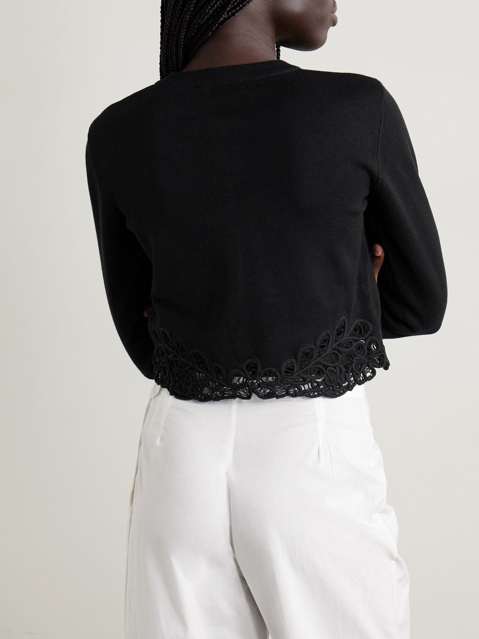 Iyla guipure lace-trimmed cotton cardigan Black - 3