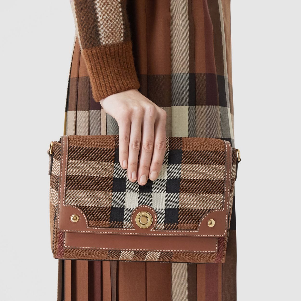 Knitted Check and Leather Note Crossbody Bag - 10