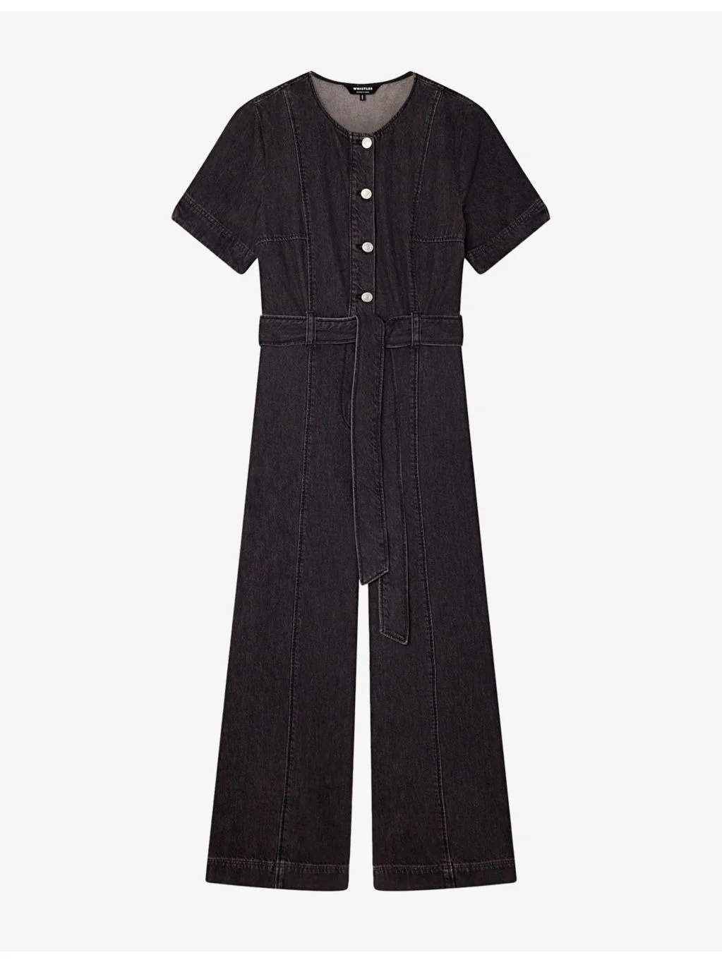 Button-Down Belted Denim Jumpsuit - 1