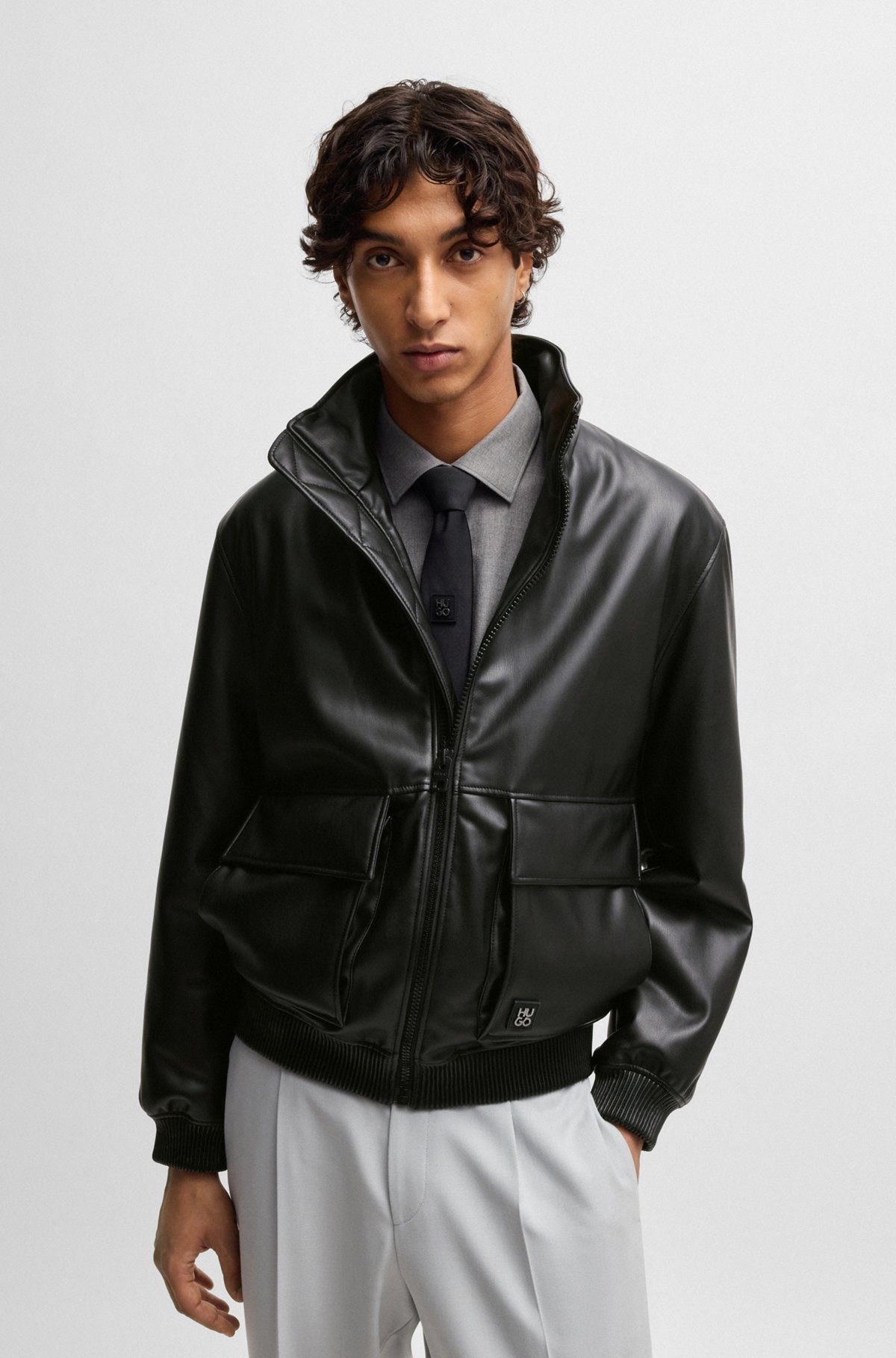 FAUX-LEATHER JACKET WITH STACKED LOGO - 2